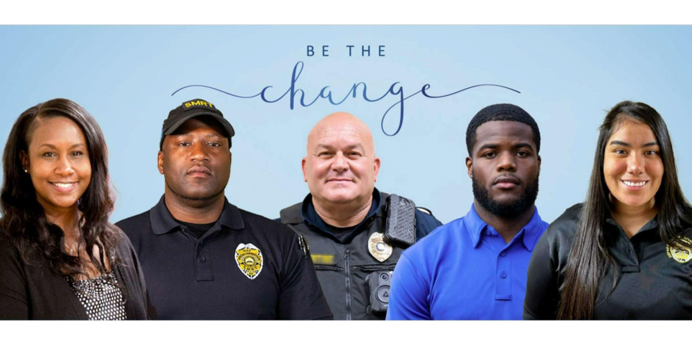 photo of 5 people with "be the change" text